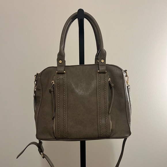 Handbags - Sasha + Sofi Taupe Brown Gray Faux Leather Crossbody Purse Double Handle…